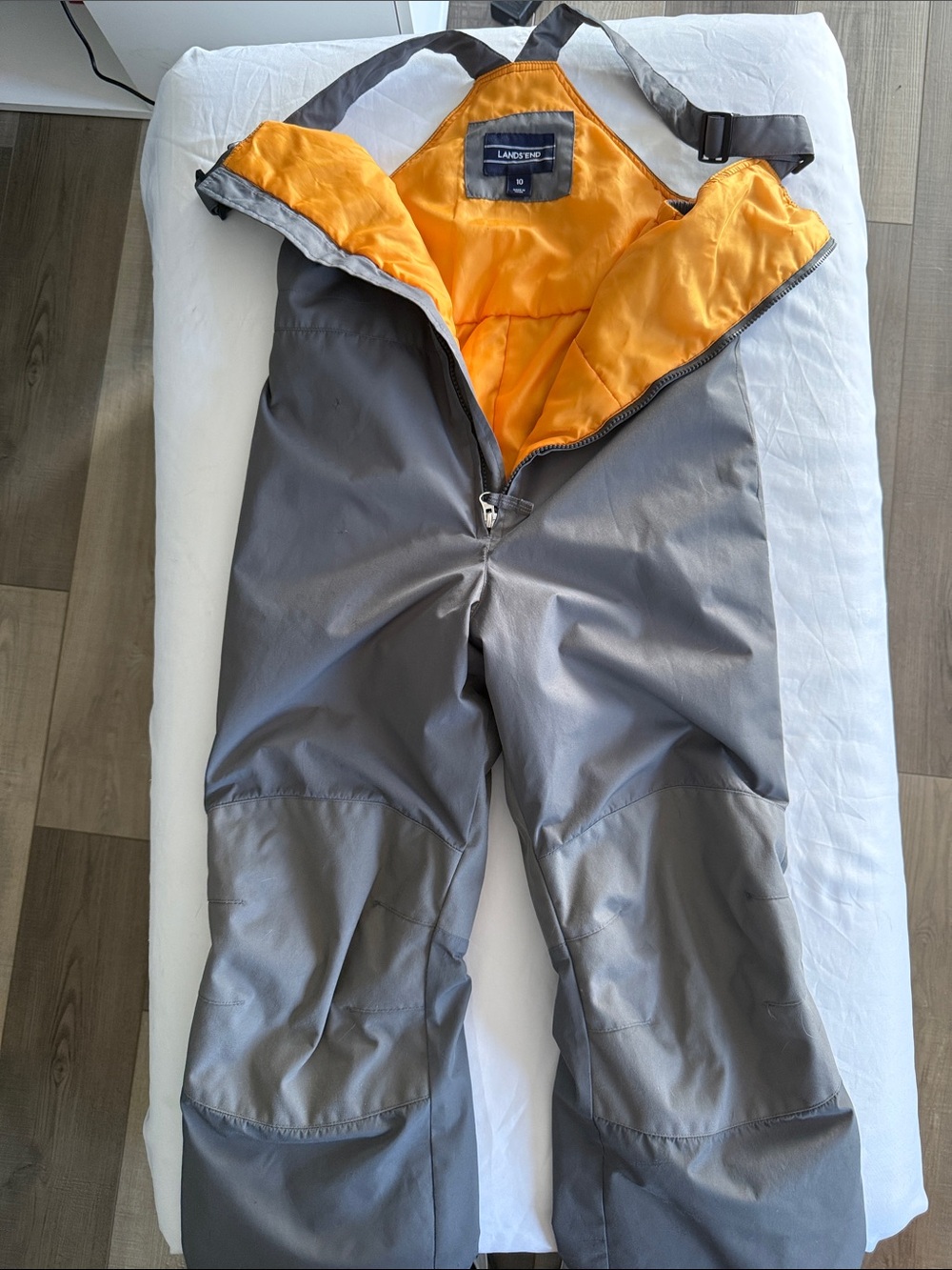 Lands' End Gray Bib Snow Pants with Orange Lining